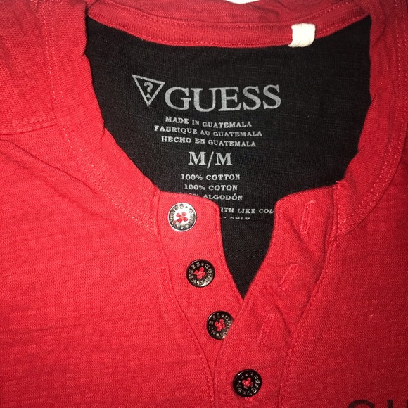 Lightly Used Guess Red with Buttons on neckline Men's Shirt - Medium - Picture 8 of 9